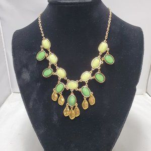 Bijou multi green shade and gold leaf statement necklace